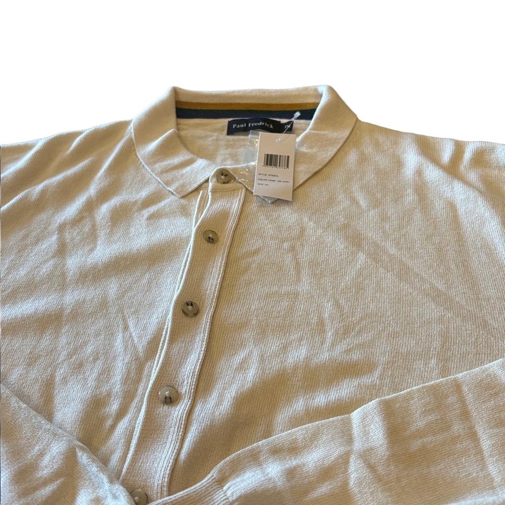 Paul Fredrick Men’s 3X Ivory Silk and Cashmere Blend Sweater. NWT